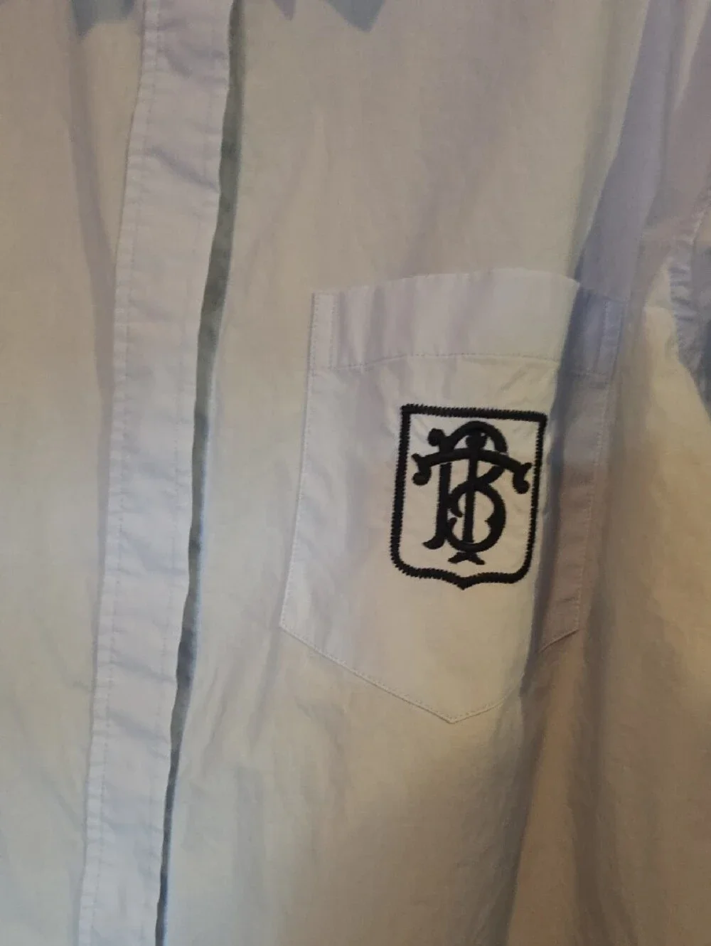 Tory Burch Light Blue Long-Sleeve Button-Down Shirt with Monogram Pocket